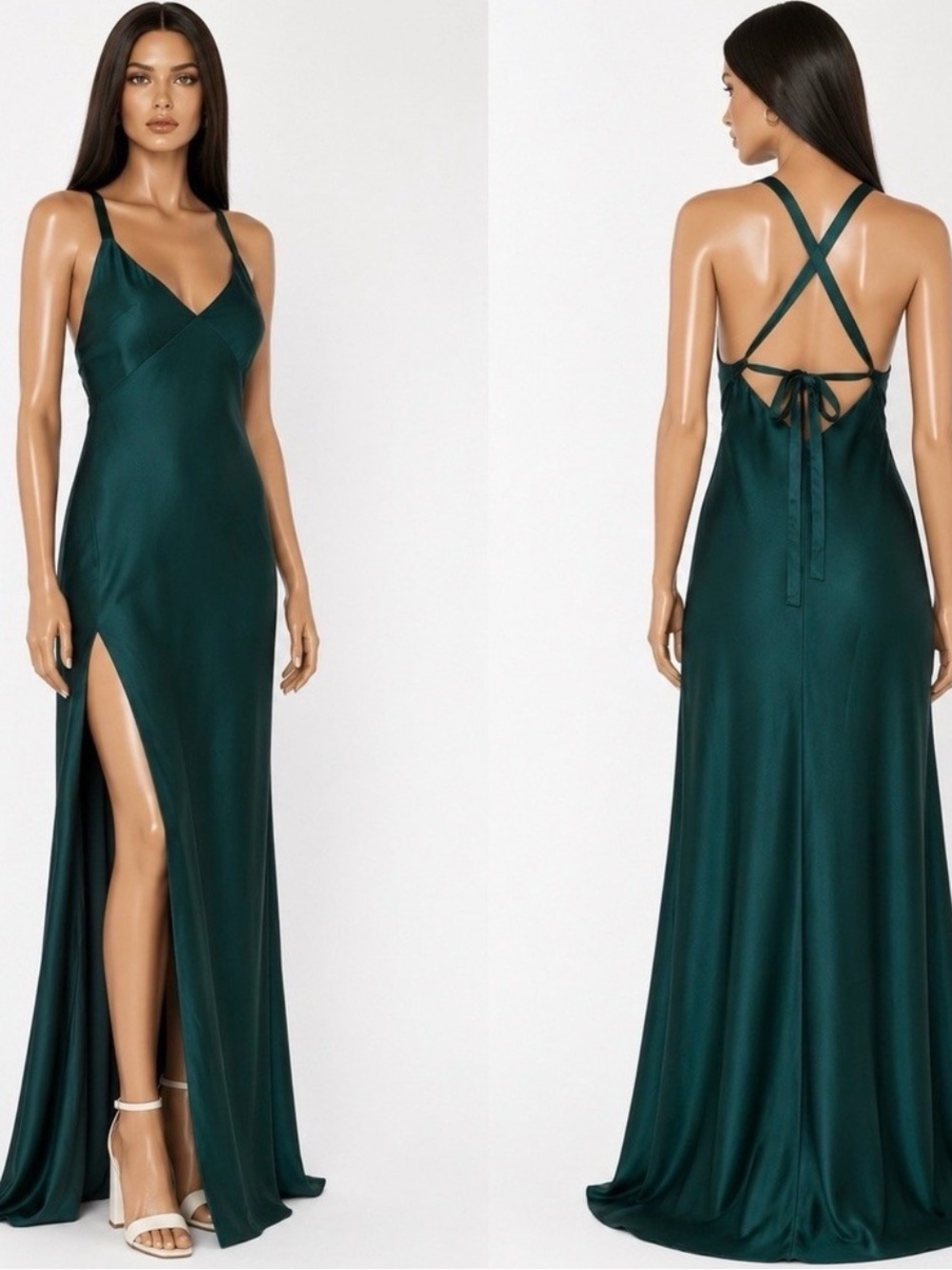 Show‎ Me Your Mumu Anderson Maxi Dress Womens XXS Deep Emerald Satin Open Back
